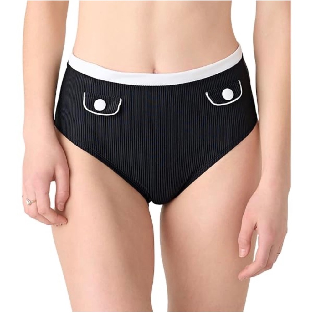 Karl Lagerfeld Paris Ribbed High Waist Bikini Bottoms XL Retro‎ Chic NWOT